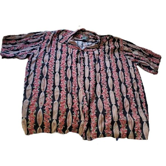 Pineapple Connection Creations  Mens Hawaiian Lei Shirt XL Rayon Surfboards EUC - Picture 1 of 4